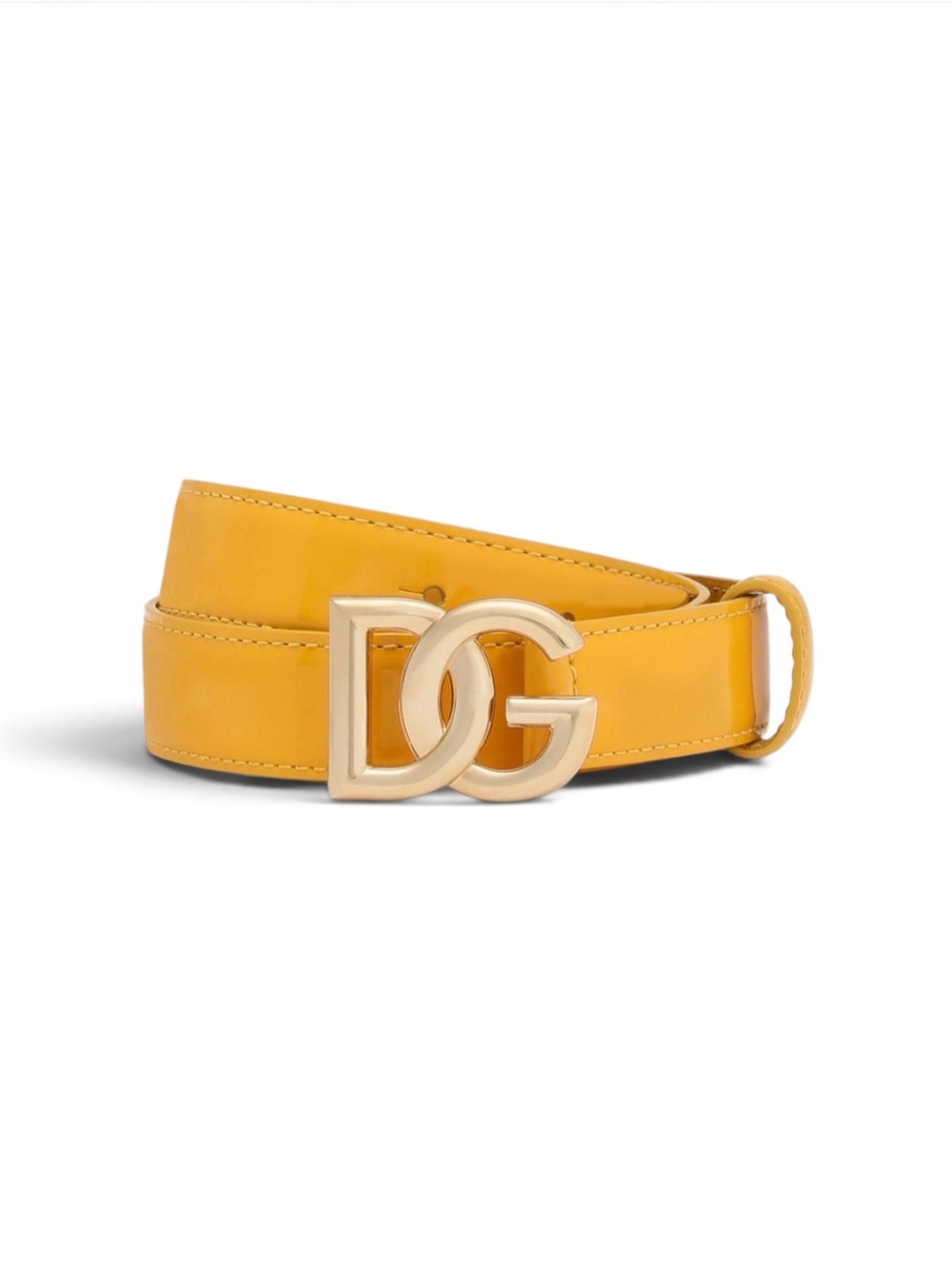 Dolce & Gabbana DG Patent Calf Leather Logo Belt Yellow Sun 90CM Made in Italy